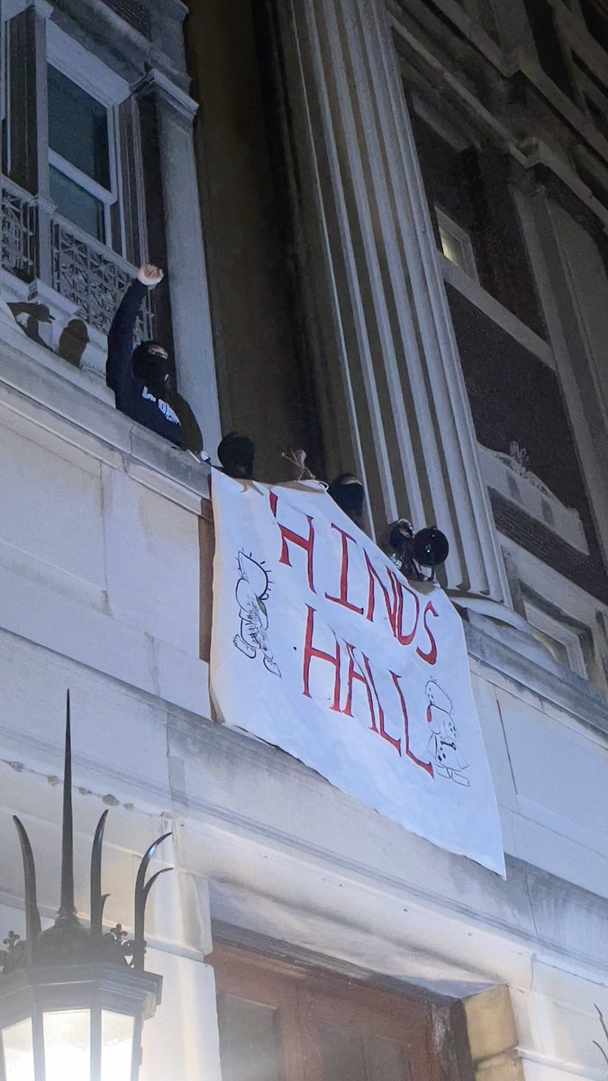 BREAKING: Students taking over Hamilton Hall at Columbia University rename it into Hind’s Hall. The building was renamed after Hind Rajab, a 6-year-old girl murdered by Israeli tanks over two months ago in Gaza.