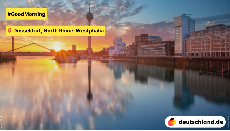 🌅 #GoodMorning from #Düsseldorf in North Rhine-Westphalia. 🌕 Do you know why the city has the nickname 'Mustard City'? 😂 Düsseldorf is the world's largest #mustard exporter! #PictureOfTheDay #Germany #TravelGermany