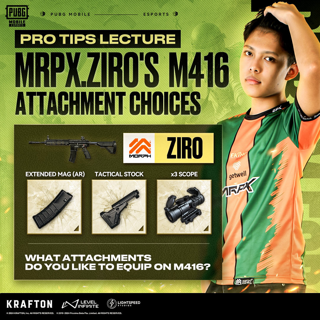 🔥Don't miss out on MRPX ZIRO's Pro Tips Lecture on attachment selection for M416! Learn how to leverage the M416 for a close-range combat advantage! What other pro tips are you eager to discover? #pubgmobile #pubgm #pubgmesports #pubgmobileesports