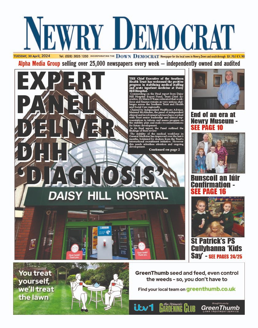 The front page of the Newry Democrat today. Get your copy in the shops or order online. Support your local newspaper.