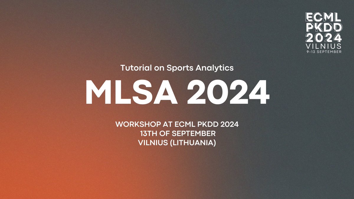 Tutorial on Machine Learning and Sports Analytics (MLSA) event co-located with the @ECMLPKDD 2024. Learn more about ML and Sports Analytics! @azimmerm_dm @MaaikeVanRoy @p_robberechts 👉🏼 More info: dtai.cs.kuleuven.be/tutorials/spor…