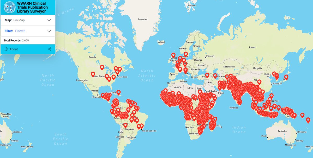 Check out the new interactive map in the WWARN clinical trials publication library, a comprehensive living systematic review of antimalarial clinical efficacy trials since 1946 iddo.org/wwarn/wwarn-cl…