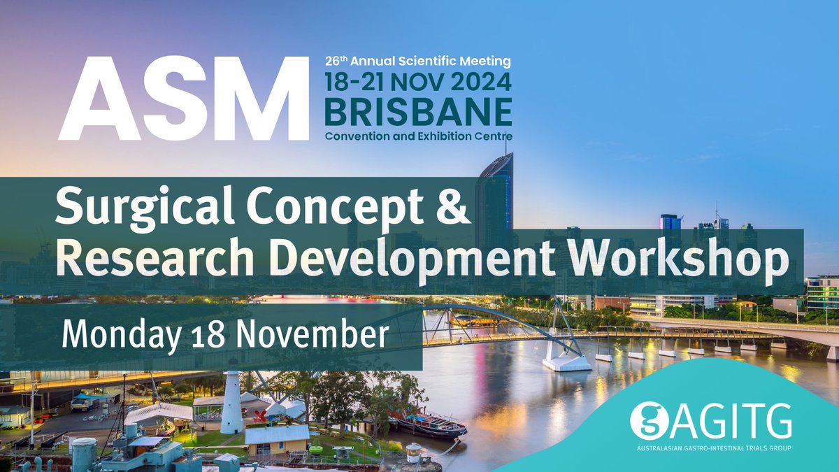 Calling all surgeons, researchers, fellows, accredited and unaccredited trainees! Submit surgical concepts or ideas now for our ‘Surgical Concept and Research Development workshop’ held Monday 18 Nov - day 1 of our #AGITG24 ASM. Visit gicancer.org.au/SurgicalWorksh… #CancerResearch