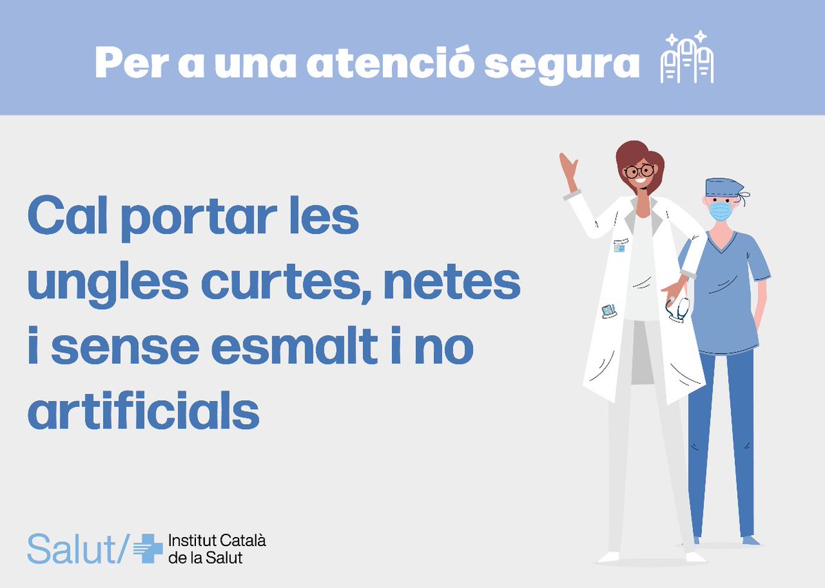 👉🏻 Treballes a l’#icscat? Amb motiu del #DMHigienedeMans t’oferim consells per a una atenció segura!   📣 Cal portar les ungles curtes, netes i sense esmalt ni artificials!  #DMHigienedeMans