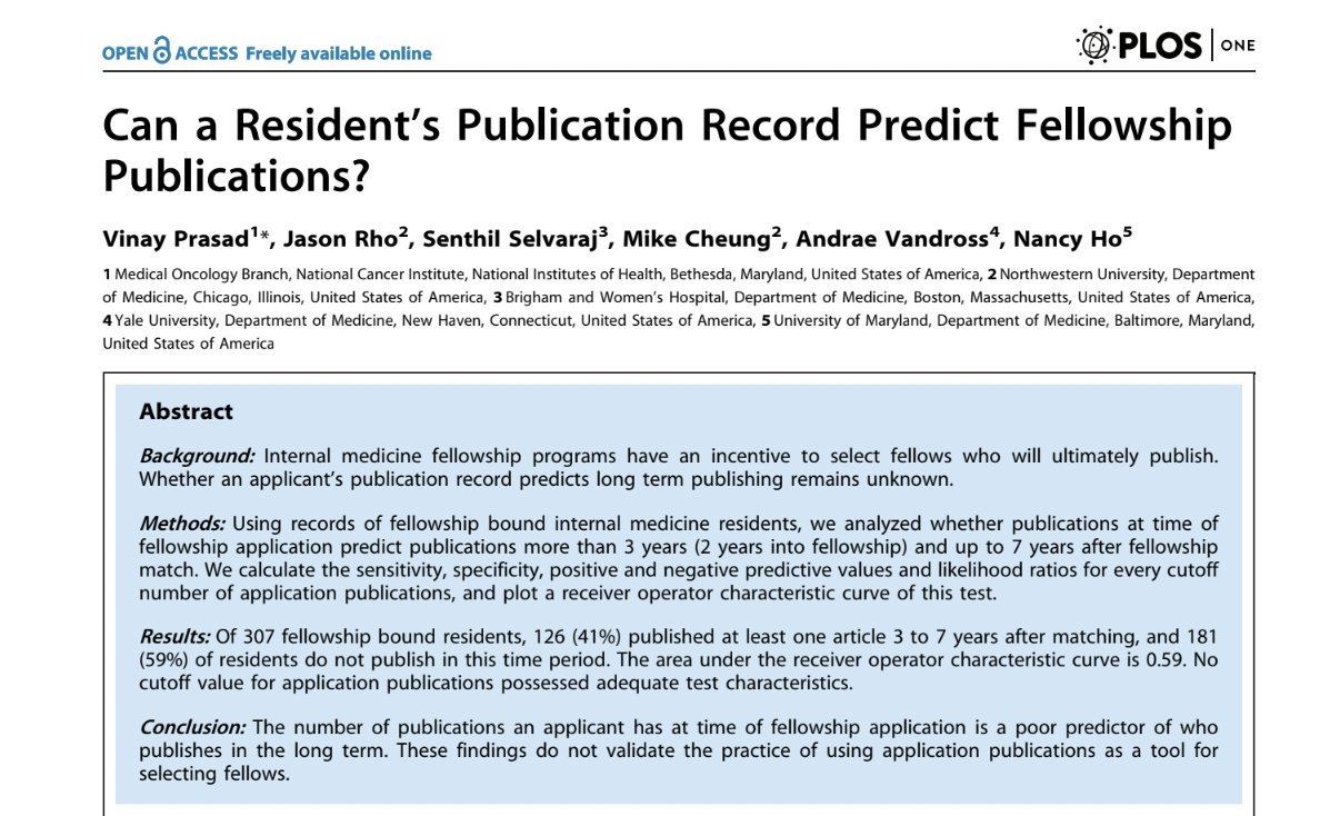 Can a medical resident's publication record predict fellowship publications? drive.google.com/file/d/1ZINGal… via @VPrasadMDMPH et al