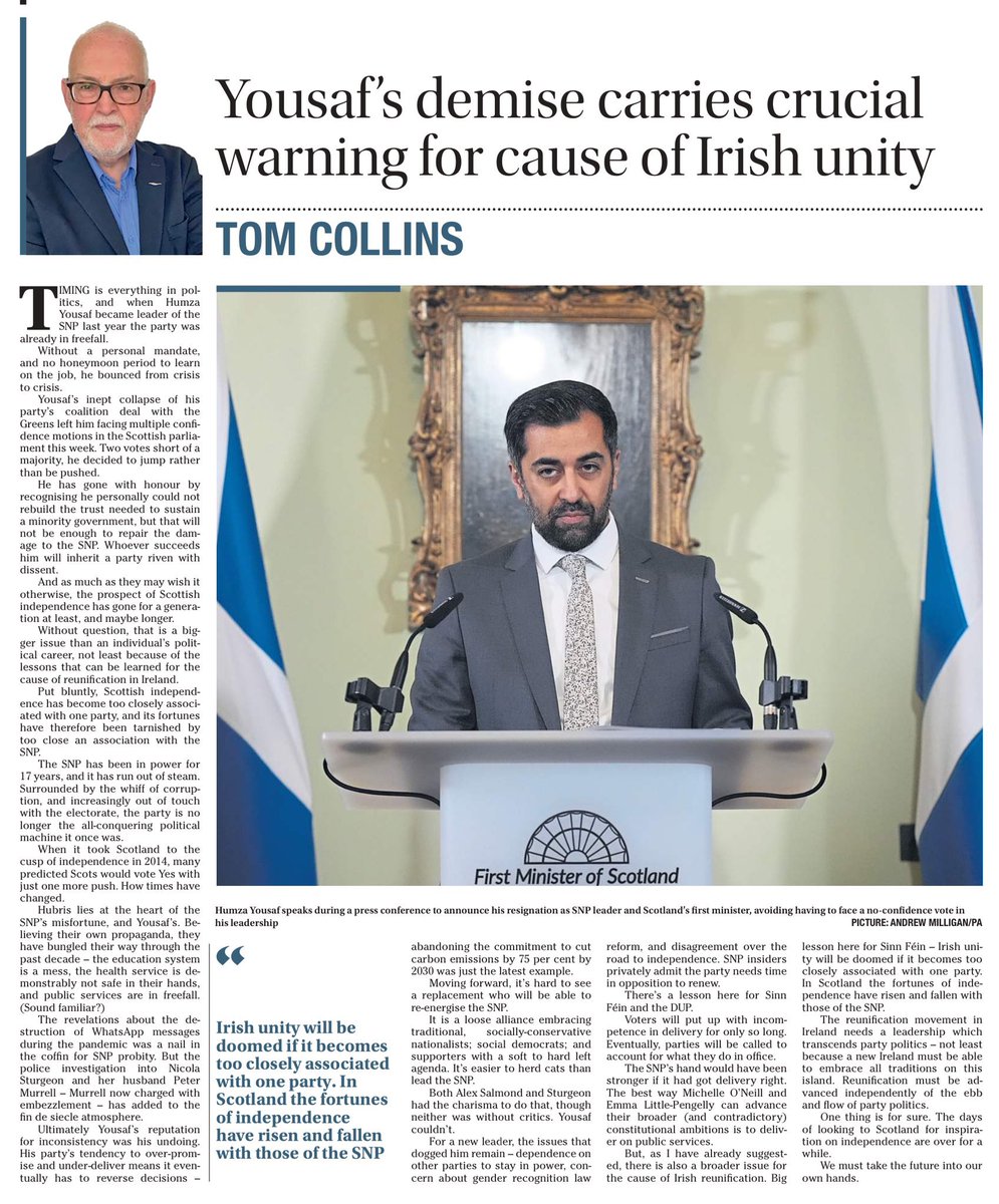 “Reunification must be advanced independently of the ebb and flow of party politics… We must take the future into our own hands.” ~Tom Collins, The Irish News (Conversation re unity in Ireland is driven by civic groups NOT the preserve of one single party) ☕️🥐
