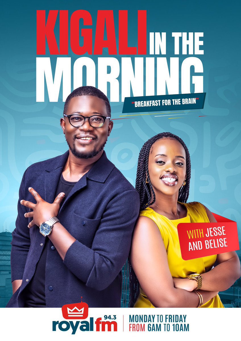 Jumpstart your day with the perfect blend of energy and positivity on #KigaliMornings with @Radiohost_Rwa and @belise_umuhoza, exclusively on 94.3 RoyalFm. 

Tune in and let the good vibes flow #KigaliInTheMorning