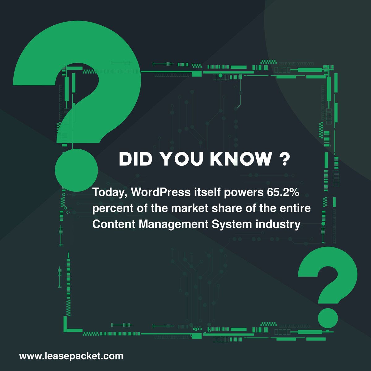 Join the majority and power your website with WordPress through Lease Packet – where reliability meets innovation!
#wordpress #wordpressmanagement #wordpressserver #wordpresssupport #cms #server #servermanagement #serversolutions #serverprovider #leasepacket #didyouknow #fact