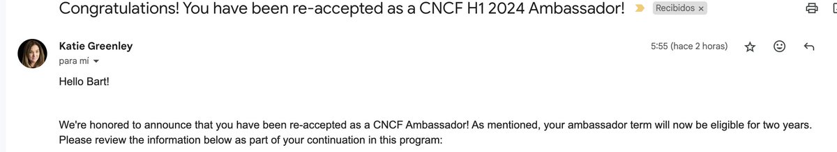 Stoked to have been accepted for the next 2 year term as a @CNCFAmbassadors Thx to the @CloudNativeFdn for giving me another opportunity to work with & learn from incredible people all over the world who all have something to offer to make our ecosystem shine. Onward!