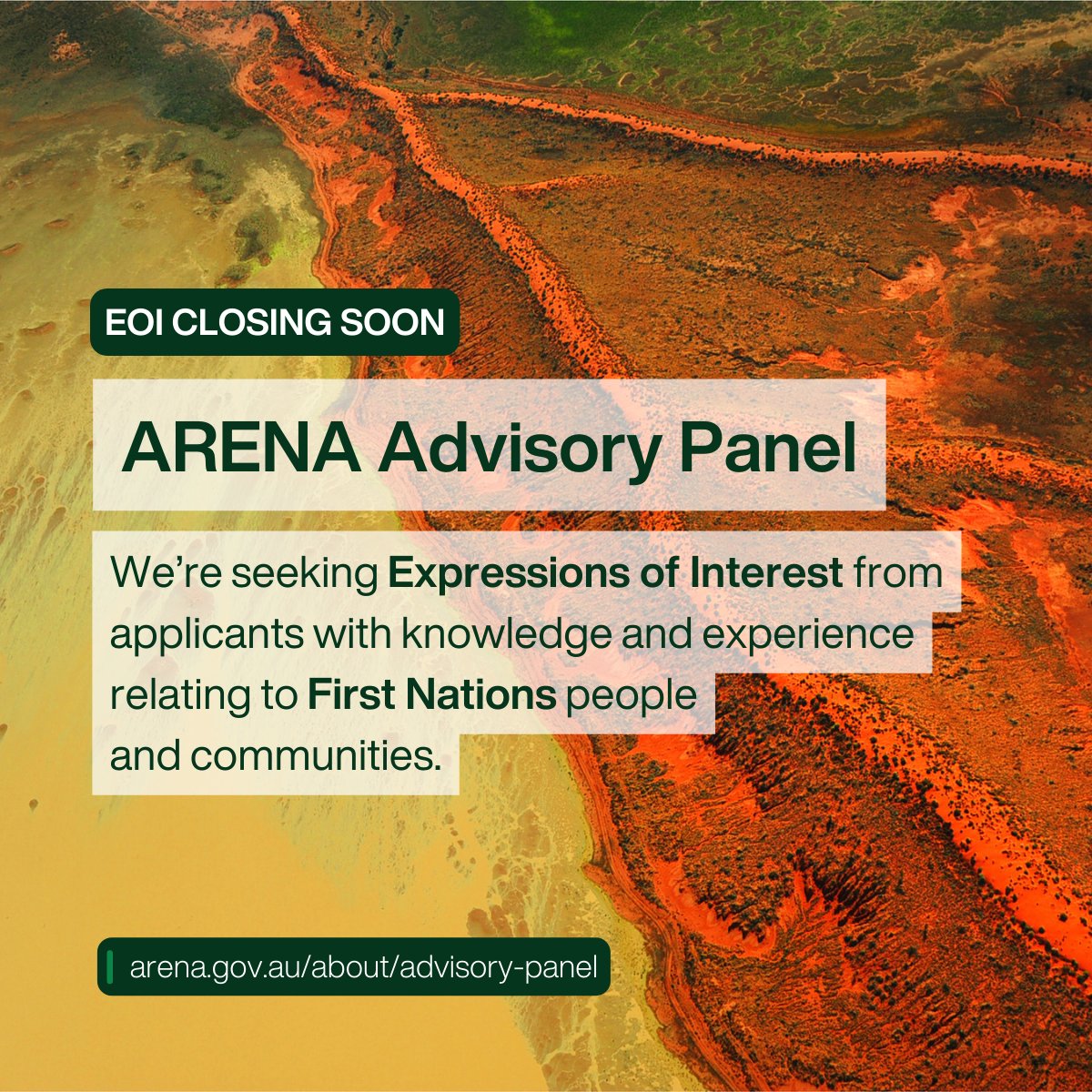 📅Reminder: ARENA Advisory Panel applications closing soon. Do you have knowledge and experience relating to First Nations people and communities? We want to hear from you. ⏰Submit your EOI before 13 May: arena.gov.au/about/advisory…