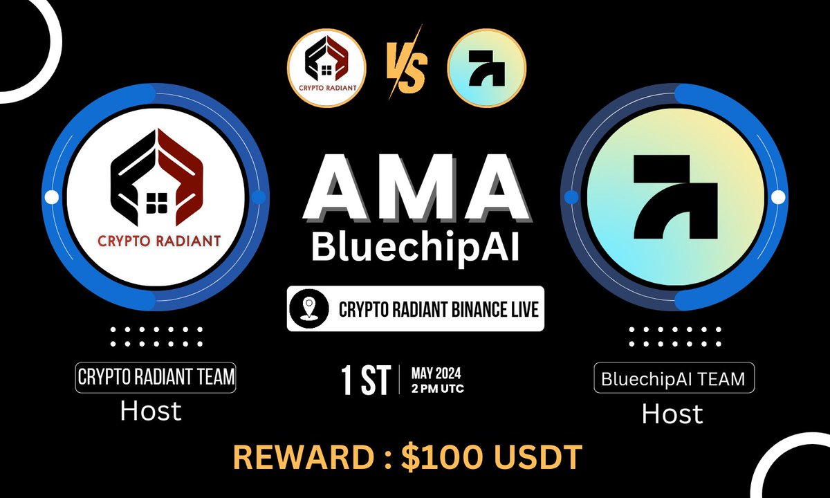📢Join us in our upcoming #Binance       LIVE AMA with @Bluechip_AI 🔥

🗓️ 1st May , 2024 | 2 PM UTC

📌Venue: binance.com/en-IN/live/u/3…

🎁 Reward : $100 USDT 

Rules :
➡️Follow: @CryptoRadiant7 & @Bluechip_AI

➡️Like, Retweet, Tag3 Friend,send Questions  here 👇