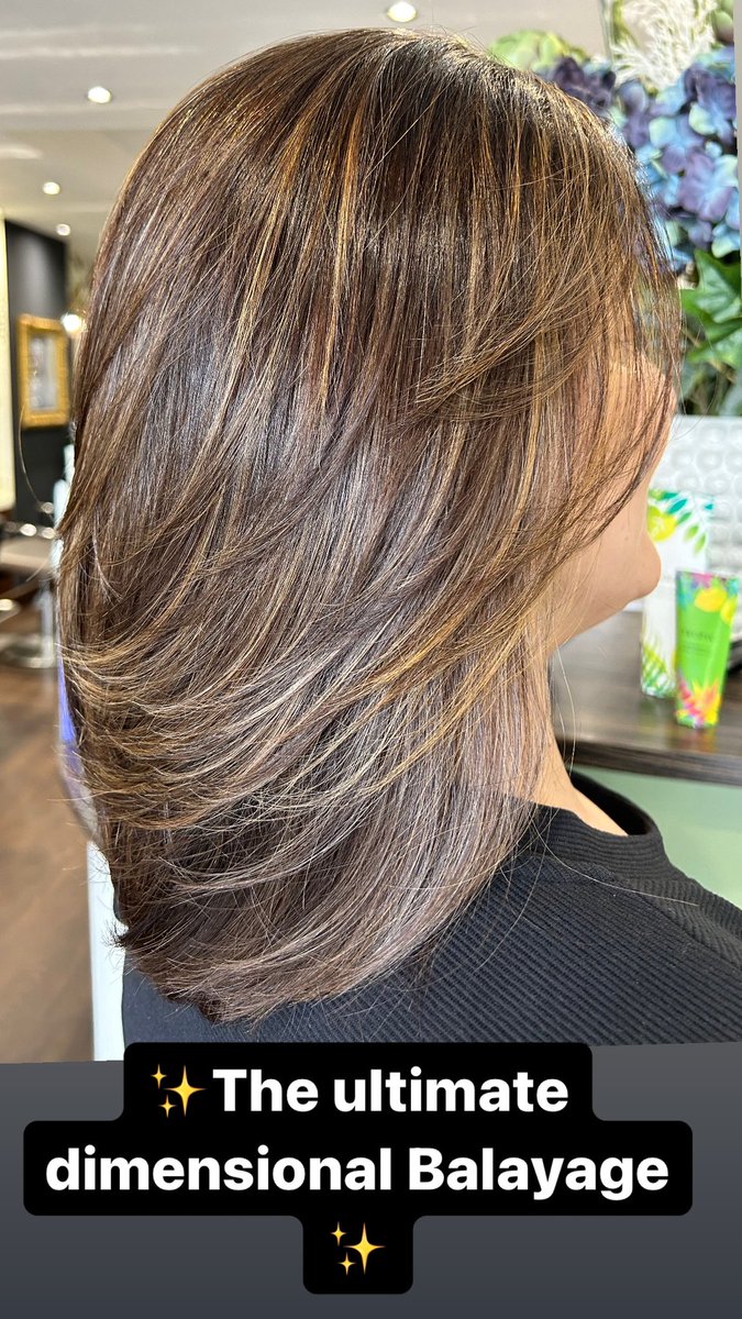 M&M Hair, For the ultimate dimensional #balayage, create the dark vs. light contrast by alternating sections of highlights and lowlights or by adding highlights into a dark base color 🎨