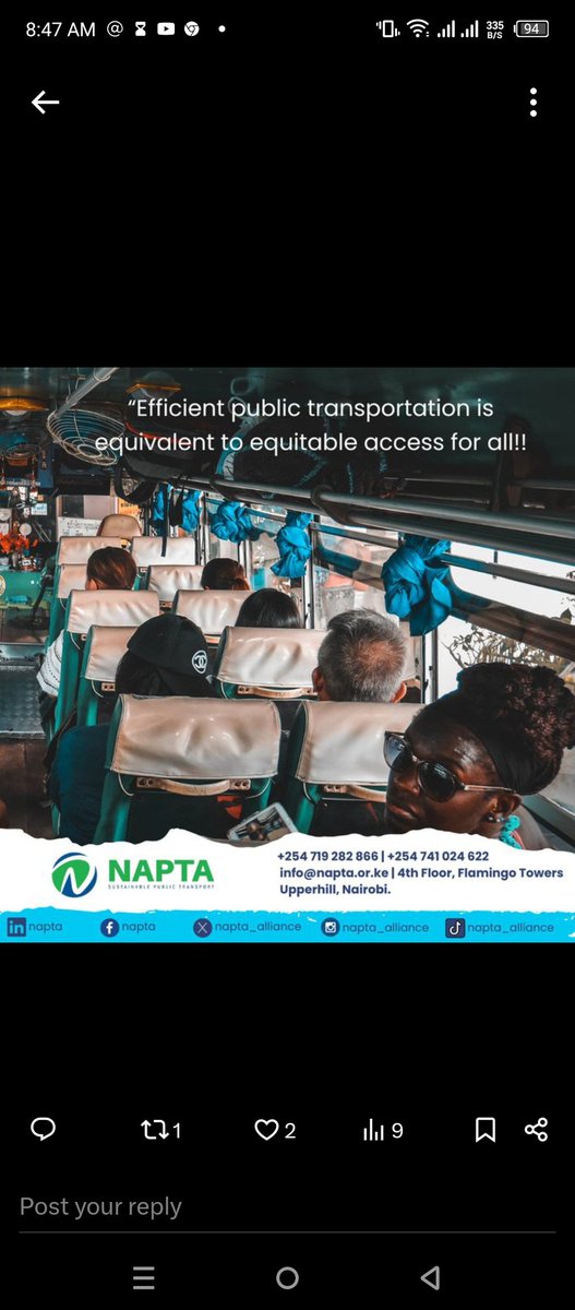 High quality public transport services are reliable, frequent, fast, comfortable, accessible, convenient, affordable and safe. Join us on 23rd-24th may for #NMAMatatuSummit2024  held @uonbi,  a conversation on efficient public transportation. #MatatuSummit @napta_allience