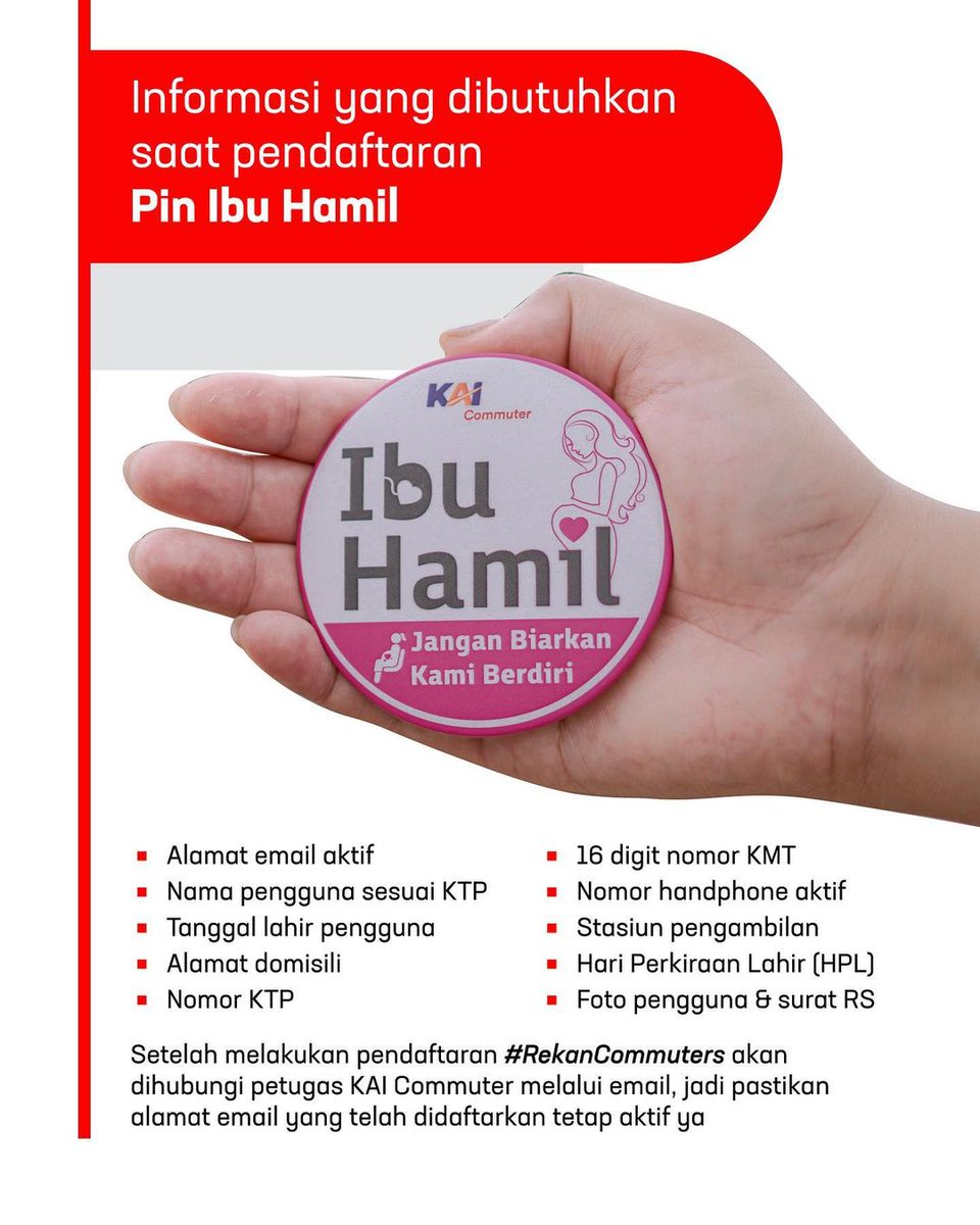 #RekanCommuters Bagi Ibu Hamil yang akan melakukan perjalanan menggunakan KAI Commuter, silakan melakukan pendaftaran Pin khusus Ibu Hamil secara online dgn cara klik link berikut : bit.ly/30DZ20k (Jabodetabek) & bit.ly/3rRIIGE (Yogya-Solo).