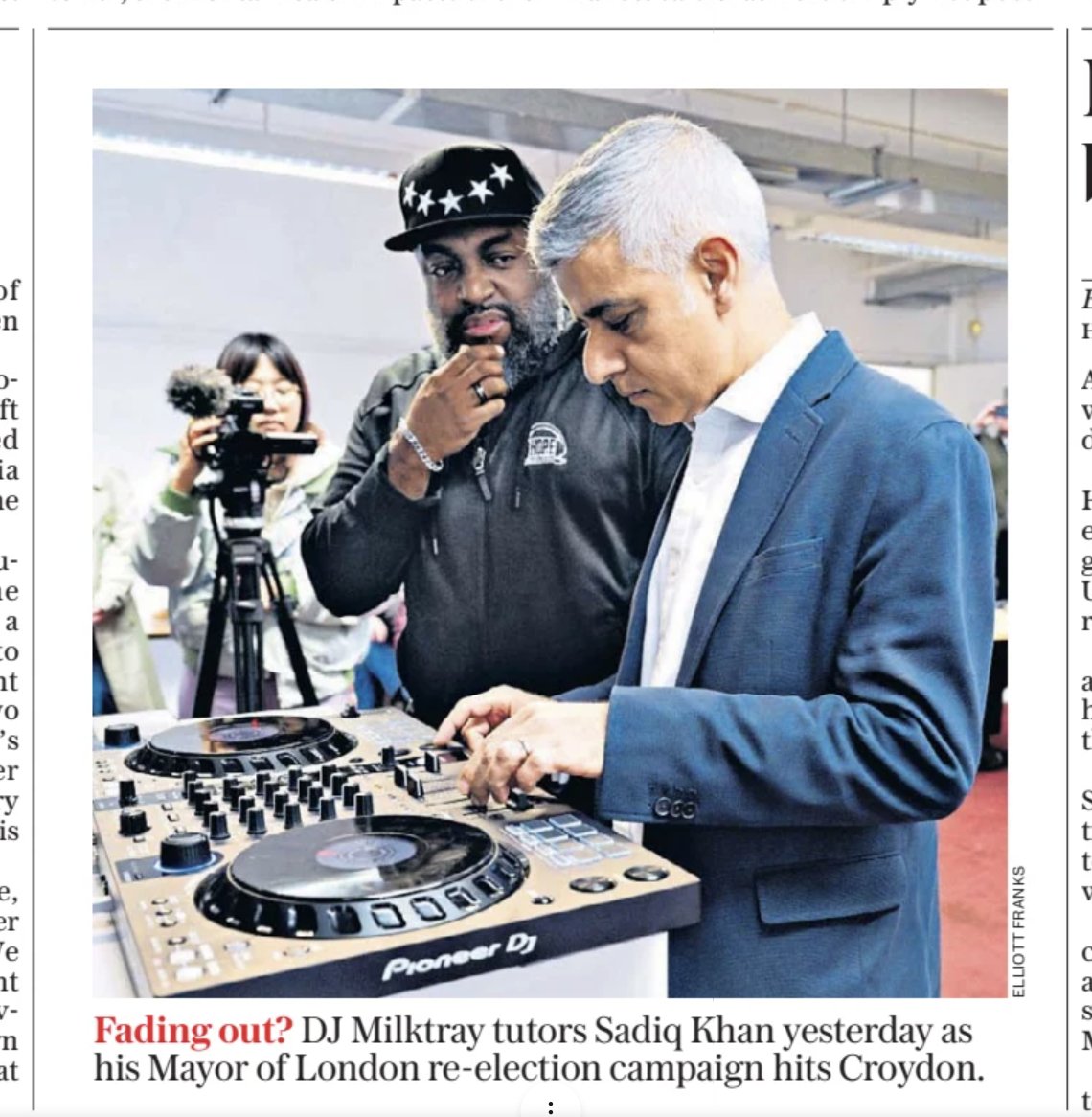 P8 @Telegraph @SadiqKhan on the campaign trail @CroydonVA on the decks with DJ Milktray announcing that if re-elected The Mayor’s Violence Reduction Unit's ‘MyEnds’ programme will be extended to 11 London neighbourhoods pledging a further £7.8m to tackle complex causes of crime.