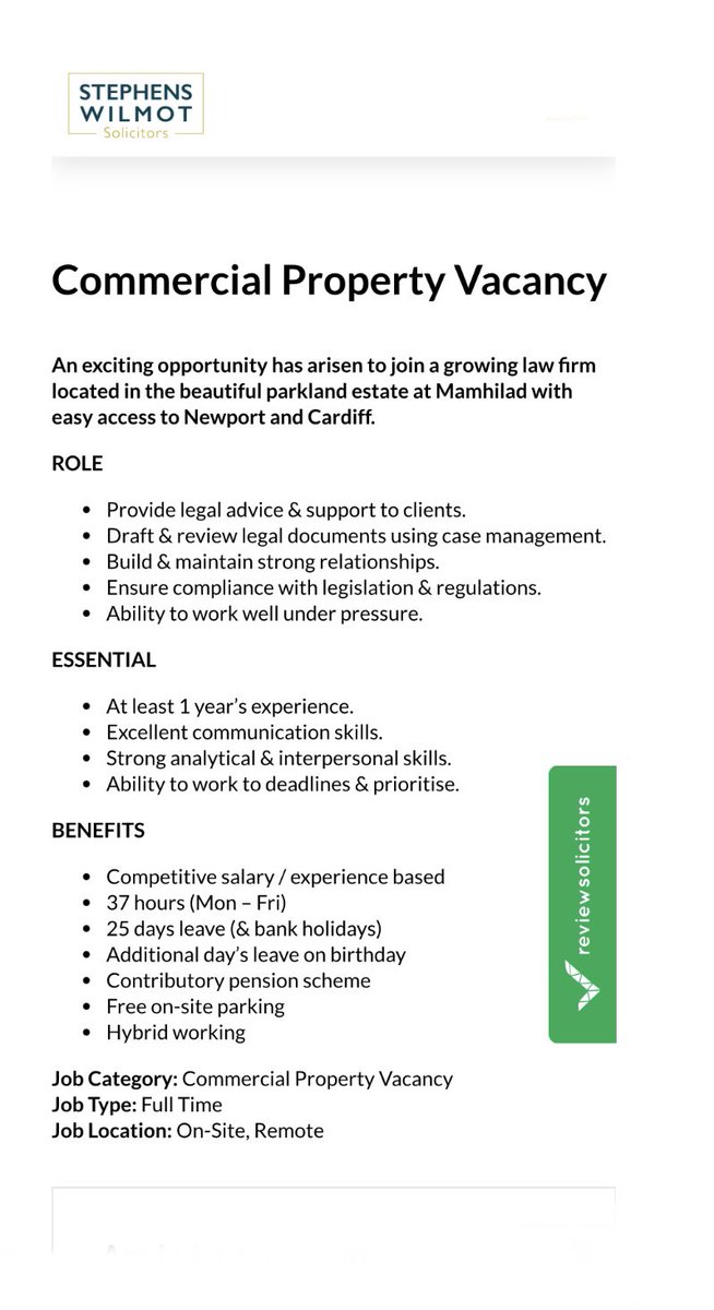 📌 Commercial Property Role 📌 stephenswilmot.co.uk/jobs/commercia… 01633 928282 | hello@sw-sols.co.uk #usk #caerleon #chepstow #southwales #abergavenny #newport #newinn #llanfoist #llanfrechfa #ponthir #llantarnam #blaenavon #croesyceiliog #property #propertylaw #commercialproperty