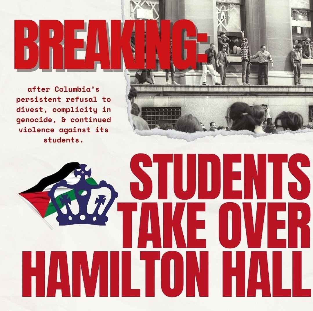 BREAKING: Columbia students have just taken over Hamilton Hall, one of the buildings occupied during the 1968 campus protests - after the University released a statement saying it would not divest from Israel.