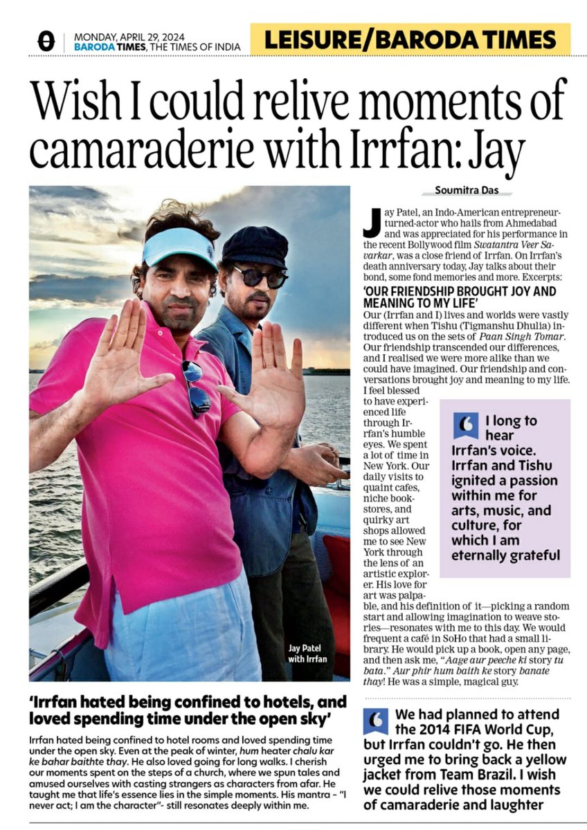 Actor #JayPatel fondly remembers #Irrfan. Read: tinyurl.com/377xpvjd