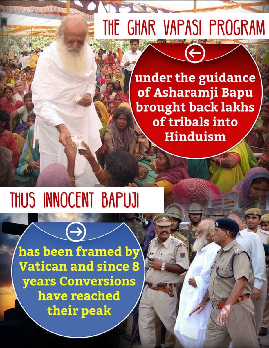 Sant Shri Asharamji Bapu was becoming the
#RoadBlockToConversion for anti hindu people. He had done Ghar Vapasi of lakhs of Hindus which was the main reason for Cause of Conspiracy against him. He is innocent and must be released immediately