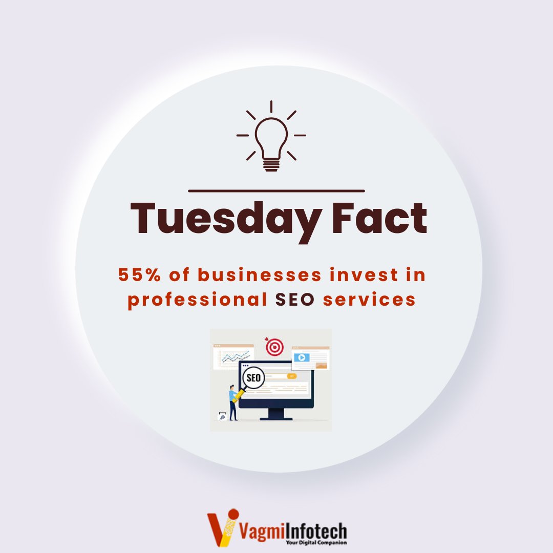 Tackling Tuesday with a Top-notch Fact
Did you know?
55% of businesses prioritize professional SEO services!

#TuesdayTrivia #SEOStats #SEOInsights #KnowledgeNugget #SEOStats #ContentMarketingTips #GoogleRankings #tuesdayfact #facts #vagmiinfotech