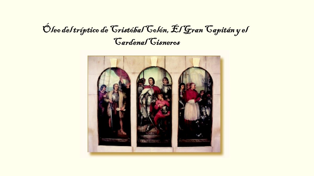 #Ricasherenciasdelpasado... Lienzo al oleo formando un tríptico que representa una escena histórica de Cristóbal Colon, El Gran Capitán y el cardenal Cisneros , obra realizada por Rafael Pellicer. Se encuentra en una de las zonas más prestigiosas del  #CESEDEN.