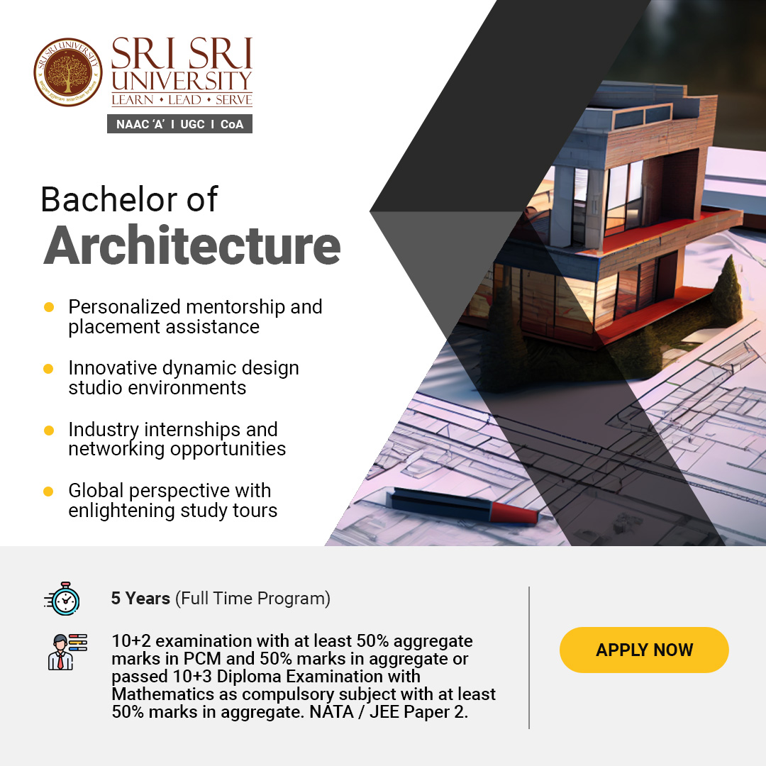 Join us at SriSri.University for B.Arch and shape your architectural dreams with our innovative program and nurturing environment. Create spaces that inspire. Apply now and embark on your journey with us! 
tiny.cc/sm2024admission

#ArchitectureATSSU #SriSriUniversity #BArch