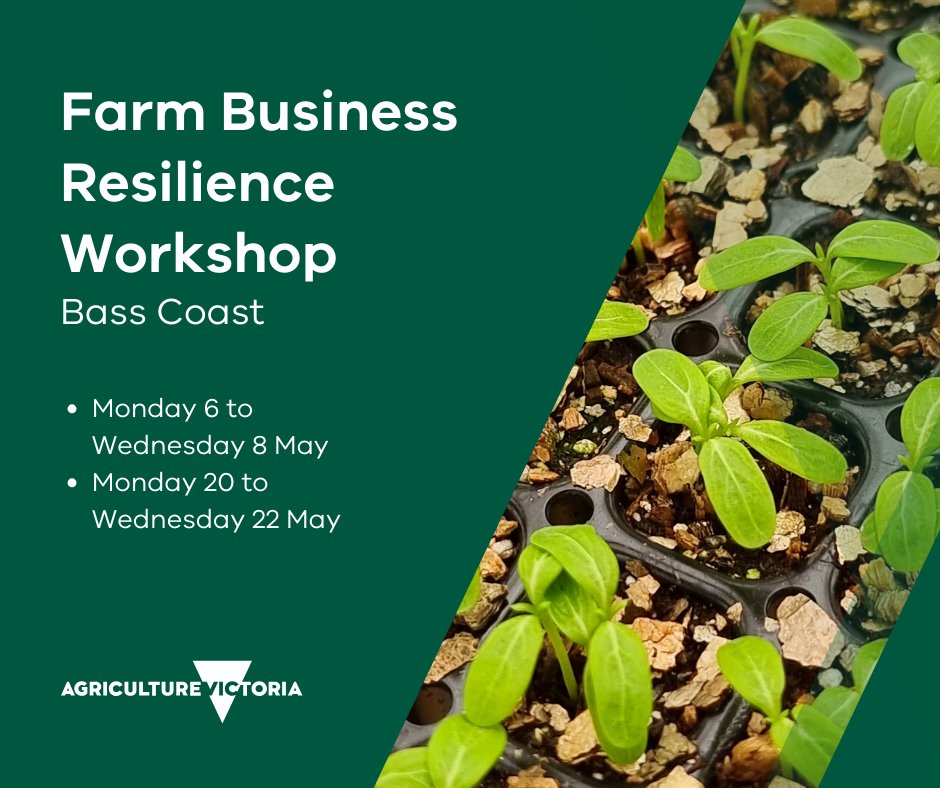 🌿 Register now for our Farm Business Resilience Program workshops. As part of the program, participants will have access to a one-on-one with a professional to develop their farm business plan. 👉 Register for the Bass Coast sessions here: forms.office.com/r/V7AdHyzdtj
