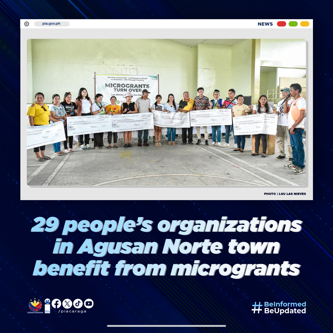 NEWS | 29 people’s organizations in Agusan Norte town benefit from microgrants

Full story here: rb.gy/8lngoi

#PIACaraga
#BeInformed
#BeUpdated
#BagongPilipinas