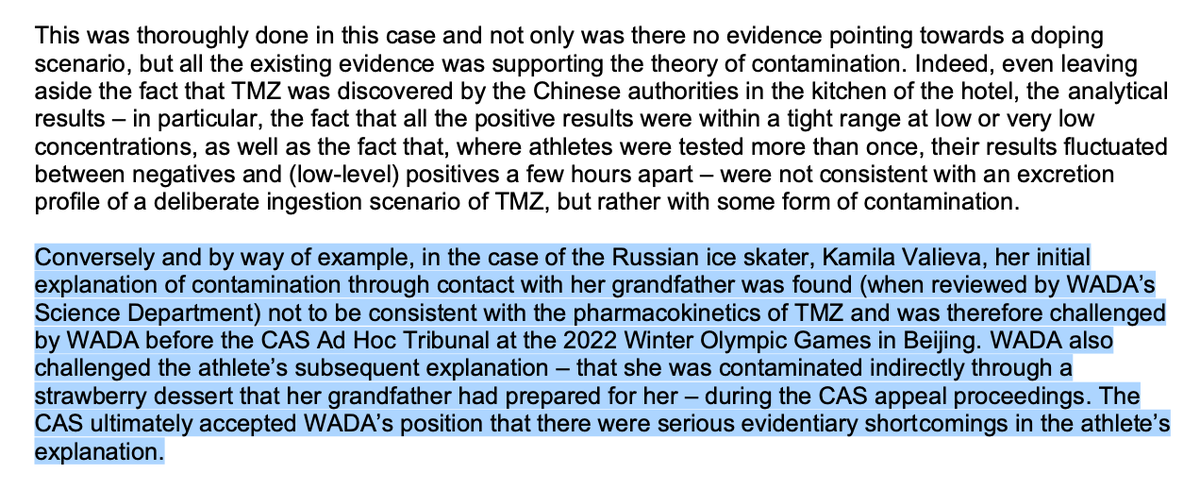 An interesting aside from the factsheet by @wada_ama in the case of the Chinese swimmers. Its Science Department accepted the contamination theory put forward by China, but did not accept that contamination was possible in the #kamilavalieva case… the-inquisitor-magazine.com/the-tentacles-…