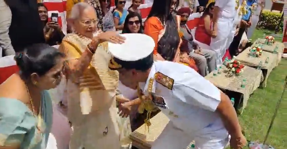 New Navy Chief Dinesh Thripati with his mother before assuming charge