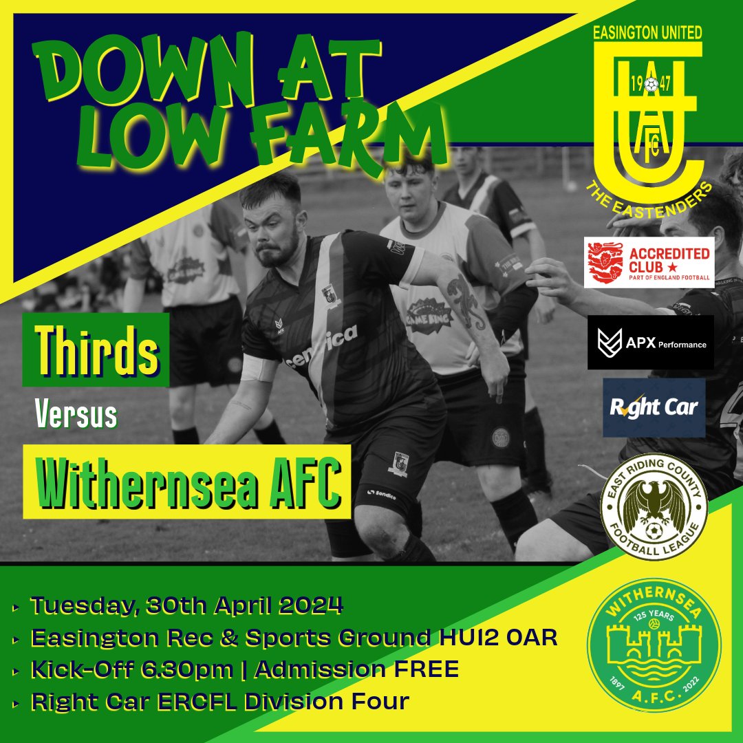 THIRD TEAM | MATCHDAY ⚽ It's #DerbyDay as we welcome #Holderness rivals @WithernseaAfc to the #FarmOfDreams for the first of 5 games in 15 days for the #EzPats in @RightCarUK @ERCountyLeague Division 4. Be nice to see plenty of you down there to support the boys... #UpTheEz 🔰