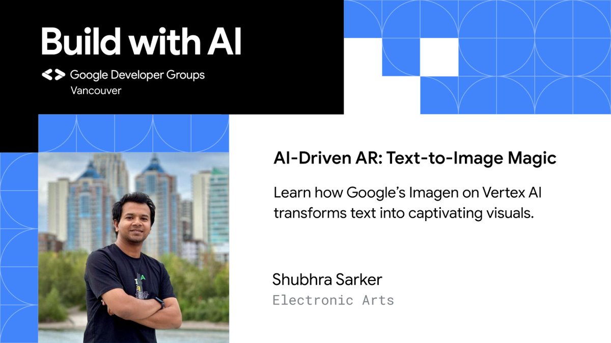 Imagine using AI to power mind-blowing AR experiences!   #BuildwithAI Vancouver features Shubhra Sarker (EA) showcasing the magic of AI-powered AR with Imagen on Vertex AI.  The future is here! #AIandAR #VancouverEvents