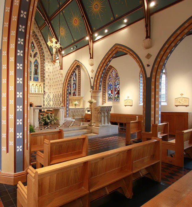 Interior of the  #ChurchofStThomasofCanterbury, #Fulham, #London. #AWNPugin. 1847-48. @RCWestminster 

It is the only complete #PuginChurch in London.

#pugin #augustuspugin #gothicrevival #gothicrevivalchurch #puginlondon #pugindesign #gothicrevivalart #gothicrevivalarchitecture