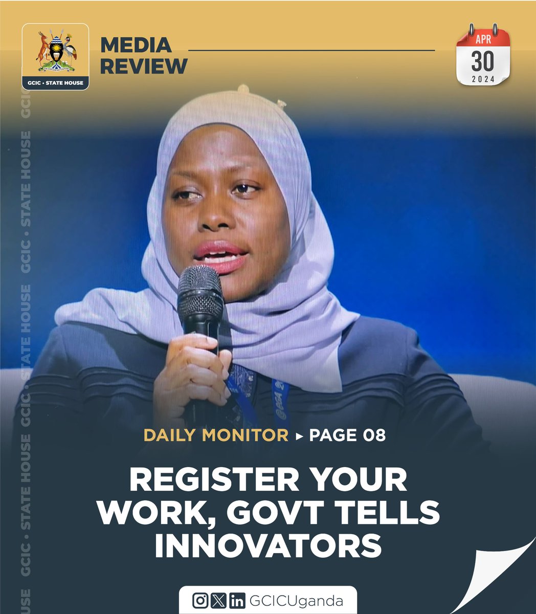 Innovators have been challenged to register their work with @URSBHQ if they are to protect it. The call was made by the Permanent Secretary for the Ministry of ICT and National Guidance, @azawedde. 
#GCICMediaReview 
#OpenGovUg