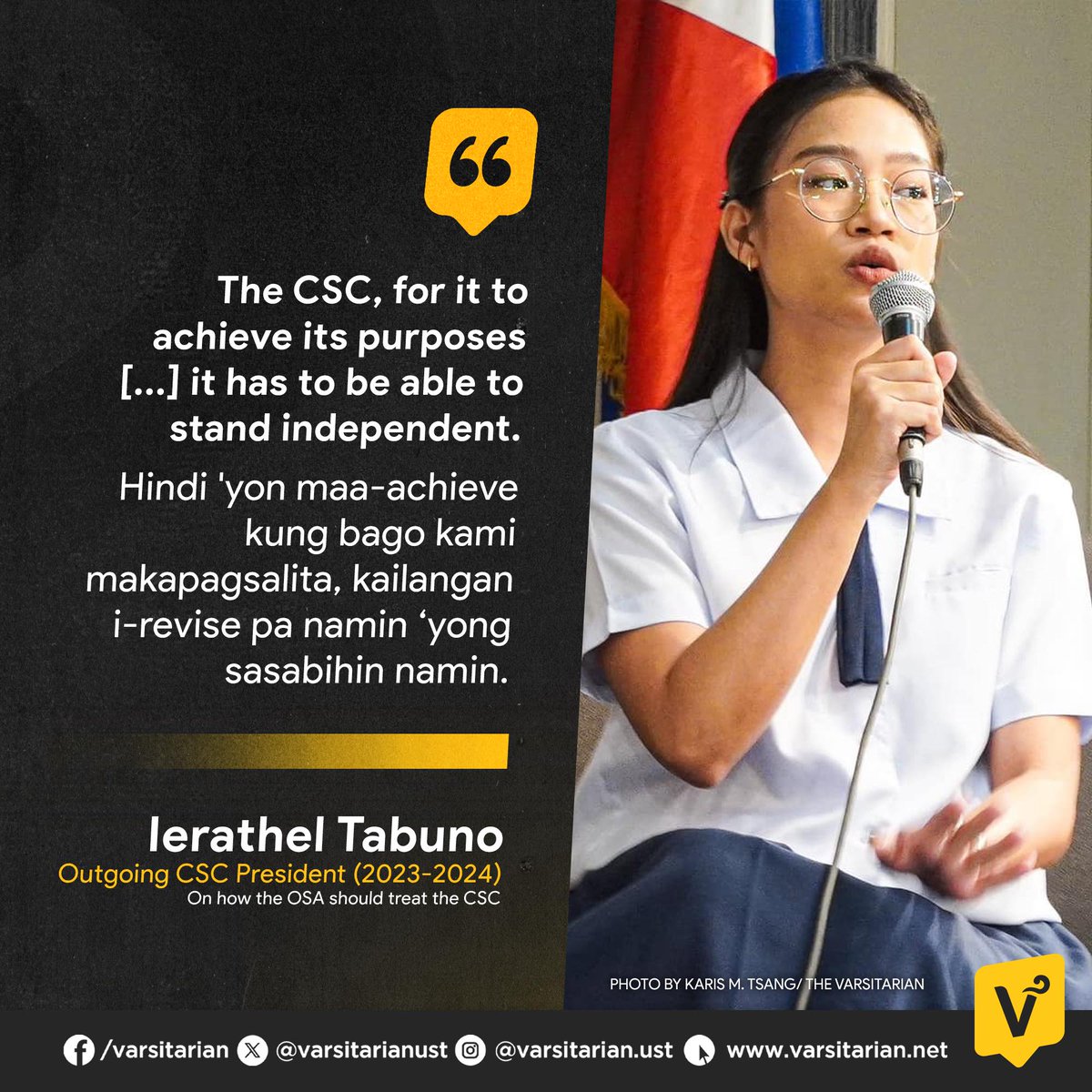 varsitarianust's tweet image. ‘THE CSC SHOULD BE RESPECTED AS A BODY’

Four Central Student Council (CSC) presidents who spoke with the Varsitarian advocated for the Office for Student Affairs to grant the CSC greater independence in executing its projects and programs for student leaders to enhance their…