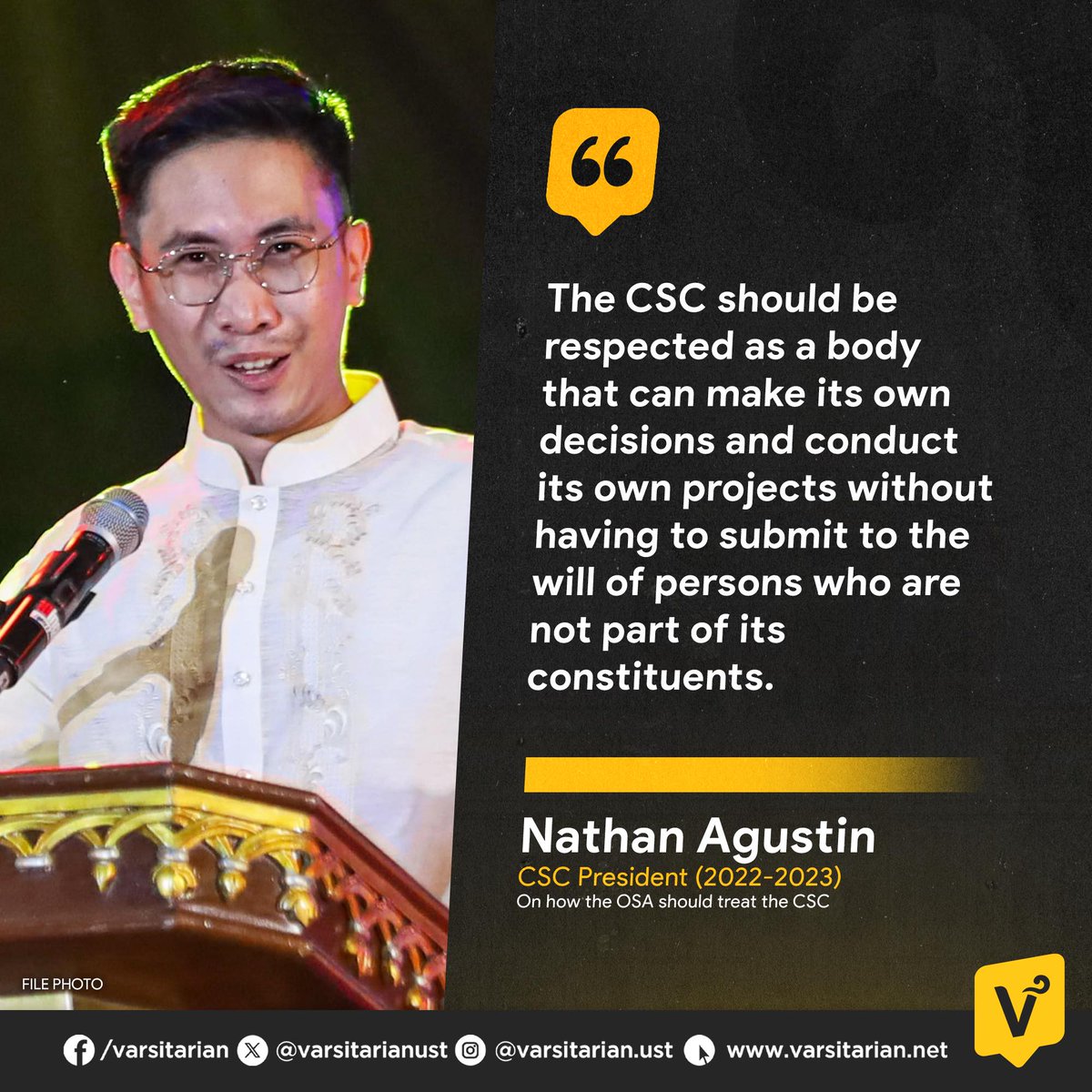 varsitarianust's tweet image. ‘THE CSC SHOULD BE RESPECTED AS A BODY’

Four Central Student Council (CSC) presidents who spoke with the Varsitarian advocated for the Office for Student Affairs to grant the CSC greater independence in executing its projects and programs for student leaders to enhance their…