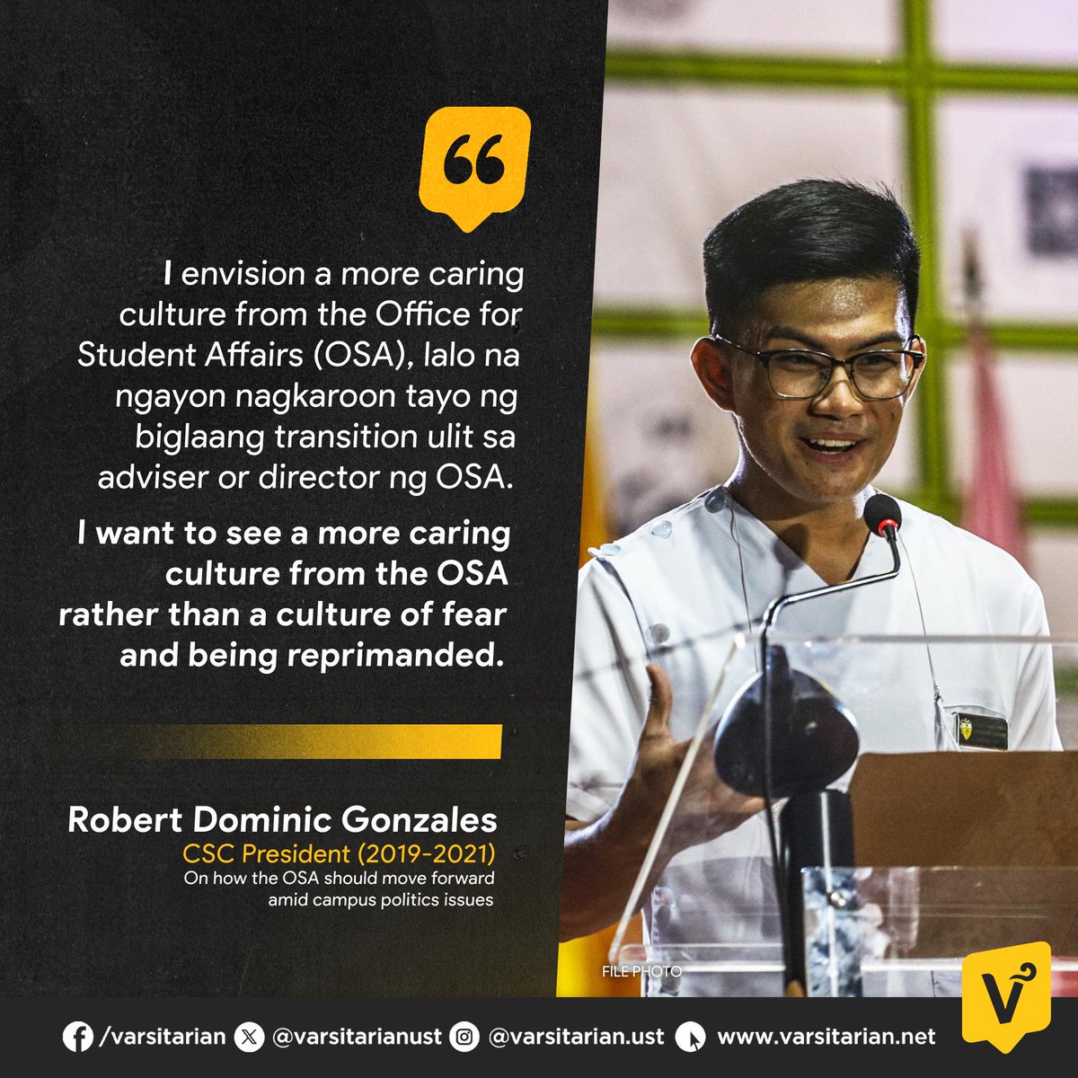 varsitarianust's tweet image. ‘THE CSC SHOULD BE RESPECTED AS A BODY’

Four Central Student Council (CSC) presidents who spoke with the Varsitarian advocated for the Office for Student Affairs to grant the CSC greater independence in executing its projects and programs for student leaders to enhance their…