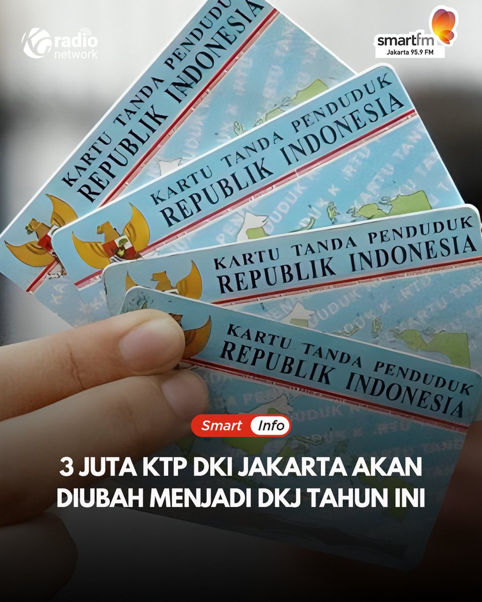 Dukcapil DKI Jakarta menyampaikan penggantian KTP DKI Jakarta menjadi Daerah Khusus Jakarta (DKJ) akan dilakukan bertahap dengan digantinya 3 juta KTP pada 2024. Target penggantian 8,3 juta KTP, oleh karena itu penggantian KTP akan dilakukan secara bertahap. #SmartNews