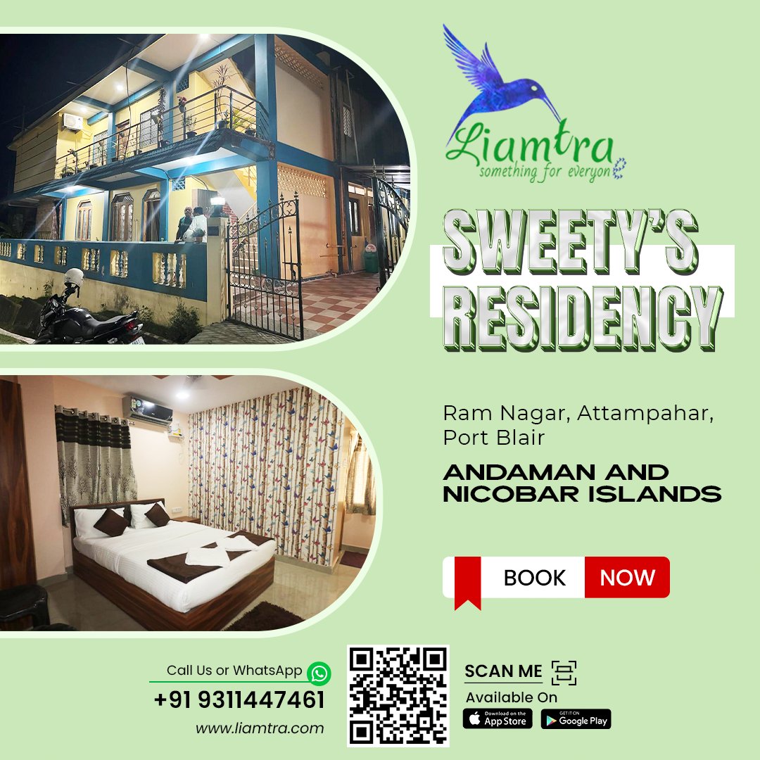Escape to paradise at Sweety's Residency in Andaman & Nicobar! Experience unparalleled luxury and breathtaking views. Book your dream getaway with Liamtra today!

#IslandRetreat #TropicalEscape #BeachfrontBliss #LuxuryAccommodation #ExploreAndaman #TravelWithLiamtra #BestDeals