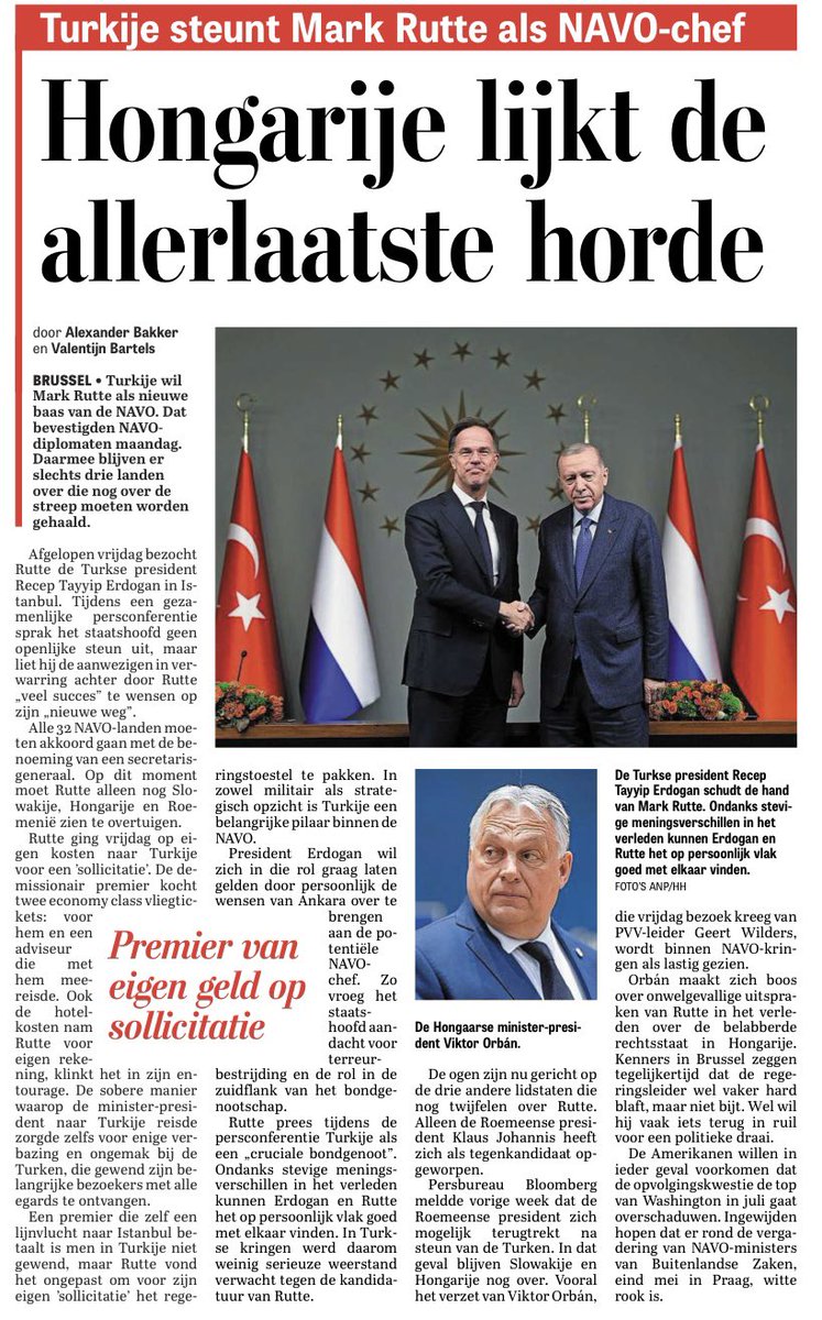 Hongarije lijkt de allerlaatste horde. Laat hij daar maar over struikelen. Zijn uitspraken over Orbán kunnen hem wel eens lelijk gaan opbreken. Wat schiet ons land met deze functie op, behalve miljarden € aan ongecontroleerde toezeggingen.