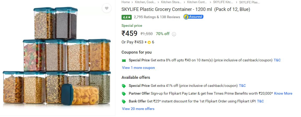 💥 SKYLIFE Plastic Grocery Container  - 1200 ml(Pack of 12, Blue) ⚡

Read More: fkrt.to/9hYKgQhZ

MRP: ₹899 - Offer:  ₹459

#roobai #roobaioffl #StealDeal #Exclusive #bestoffers #onlineshopping #ecommerce #shoponline #business #deals #tips #shoppingonline #visit #sale…