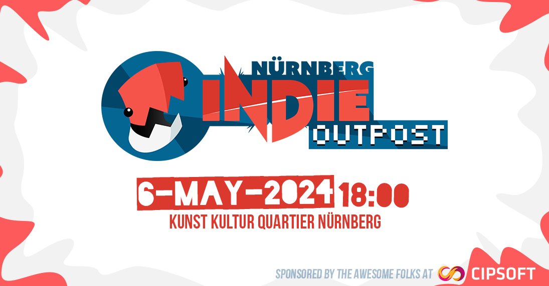 🚨Reminder: Next week May 6th in Nuremberg🚨 Indie Outpost with fantastic talks by @CipSoft's Matthias Rudy & Felix Beinßen, and a deep dive into 'Hell Pie - Everything We Screwed Up' by @SluggerflyDev's @PightyMo & Dominik. Also, free drinks and pizza! 🍻🍕