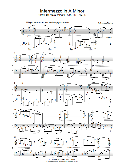 Johannes Brahms Intermezzo in A Minor (from Six Piano Pieces, Op. 118, No. 1) Sheet Music Notes freshsheetmusic.com/johannes-brahm… #johannesbrahms #music #piano