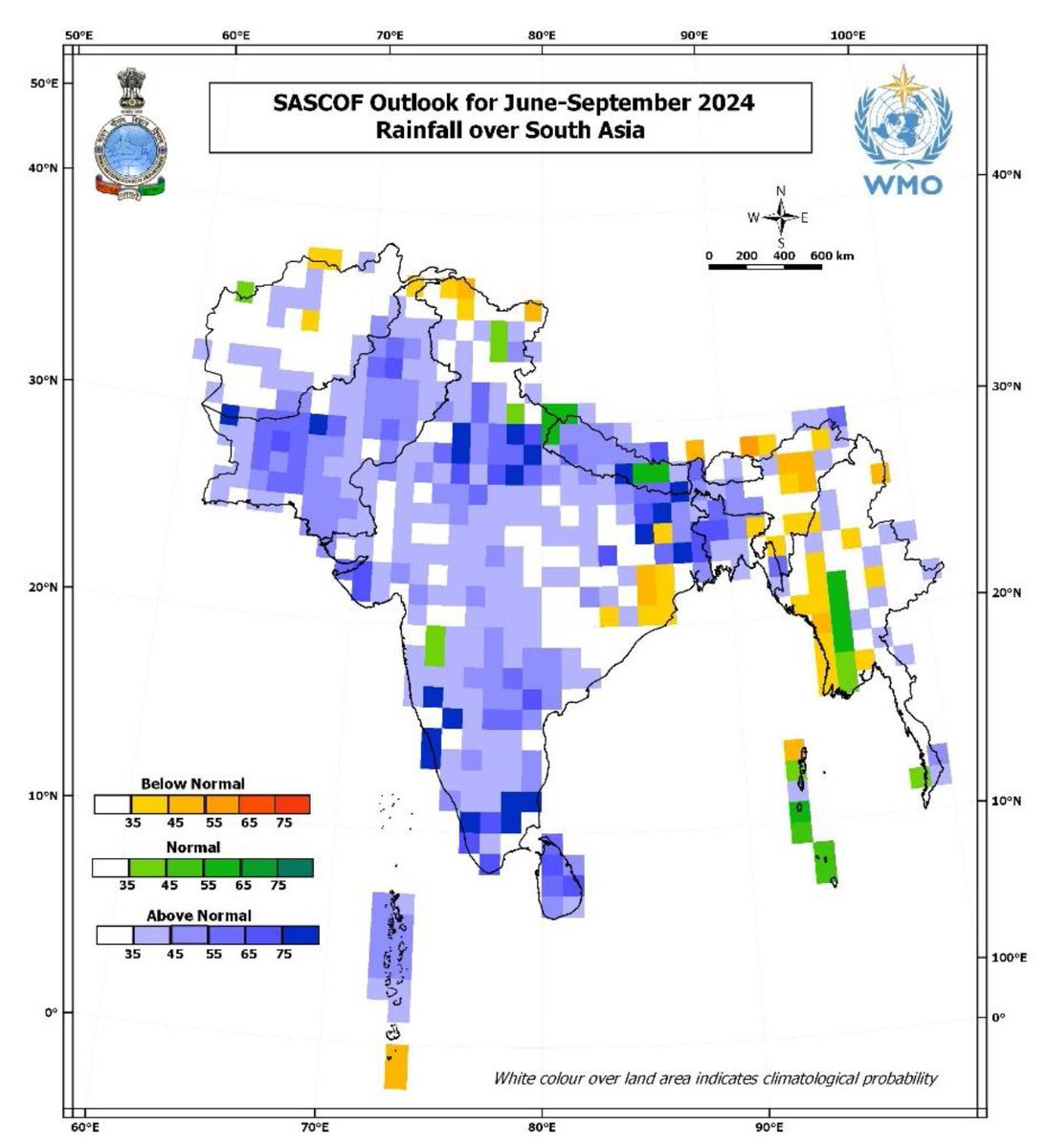 Monsoon outlook for South Asia is out.

Above-average rainfall (blue shades in the map) is forecasted during 2024 monsoon (Jun–Sep) over most of South Asia except some areas over northern, eastern and north-eastern parts.

Read the SASCOF outlook via IMD: rcc.imdpune.gov.in/SASCOF/sascof2…