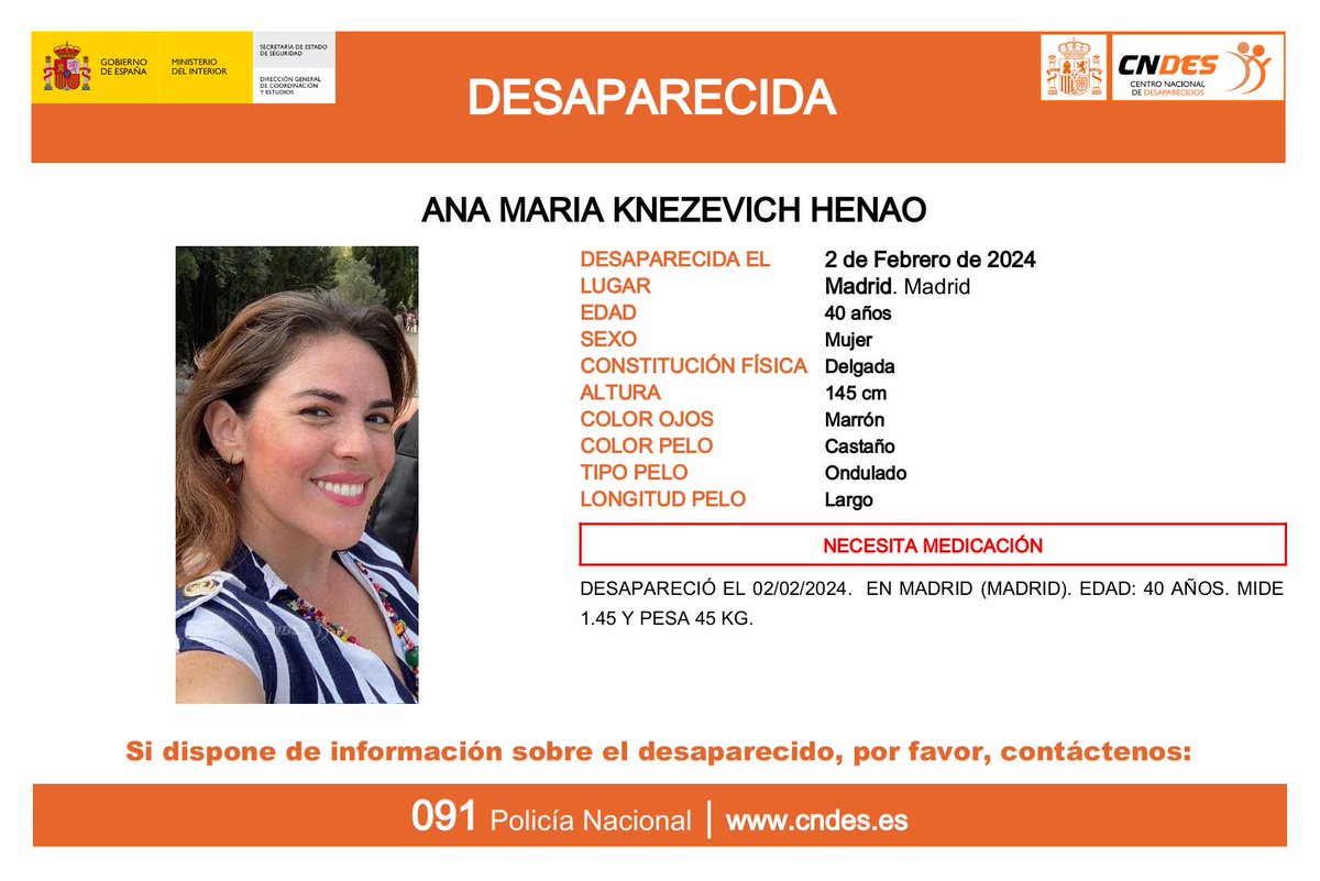 TRES MESES SIN RASTRO DE ANA MARÍA KNEZEVICH HENAO Ana María tiene 40 años y está #desaparecida desde el día 2 de febrero en #Madrid #TodosYTodoPorEncontrarla