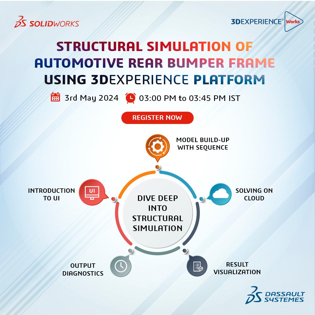 SOLIDWORKSIndia's tweet photo. Master Structural Simulation on the 3DEXPERIENCE Platform!
Discover how to simulate automotive rear bumper frames, from initial model setup to advanced result visualization.
Register Today: https://t.co/pZPg4D7hdQ
#SOLIDWORKS #dassaultsystèmes #3DEXPERIENCEWorks #SWIndia https://t.co/FGlzUMHqsw