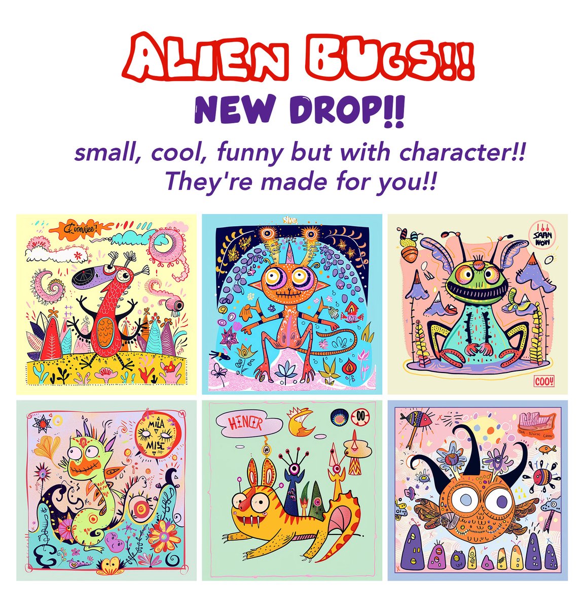 🚨 ALIEN BUGS!! 🤗 NEW DROP!! 
#TEZOSTUESDAY
The collection is growing!! 🚀
6 NEW Alien Bugs are now on our planet and waiting to be check out!
Each one has a unique history. Don't forget to read it! 🥰

All unique —> 2 xtz
Listed 36 / Sold 29

objkt.com/users/tz2QMAAD…

#tezosart