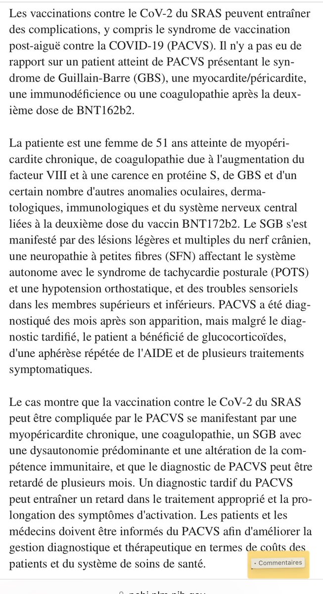 Alors là c’est terrible : Myocardite, coagulopathie , neuropathie des petites fibres , neuropathie sensorielle et multiple du nerf crânien après la seconde dose la vax Cov : un rapport de cas ncbi.nlm.nih.gov/pmc/articles/p…