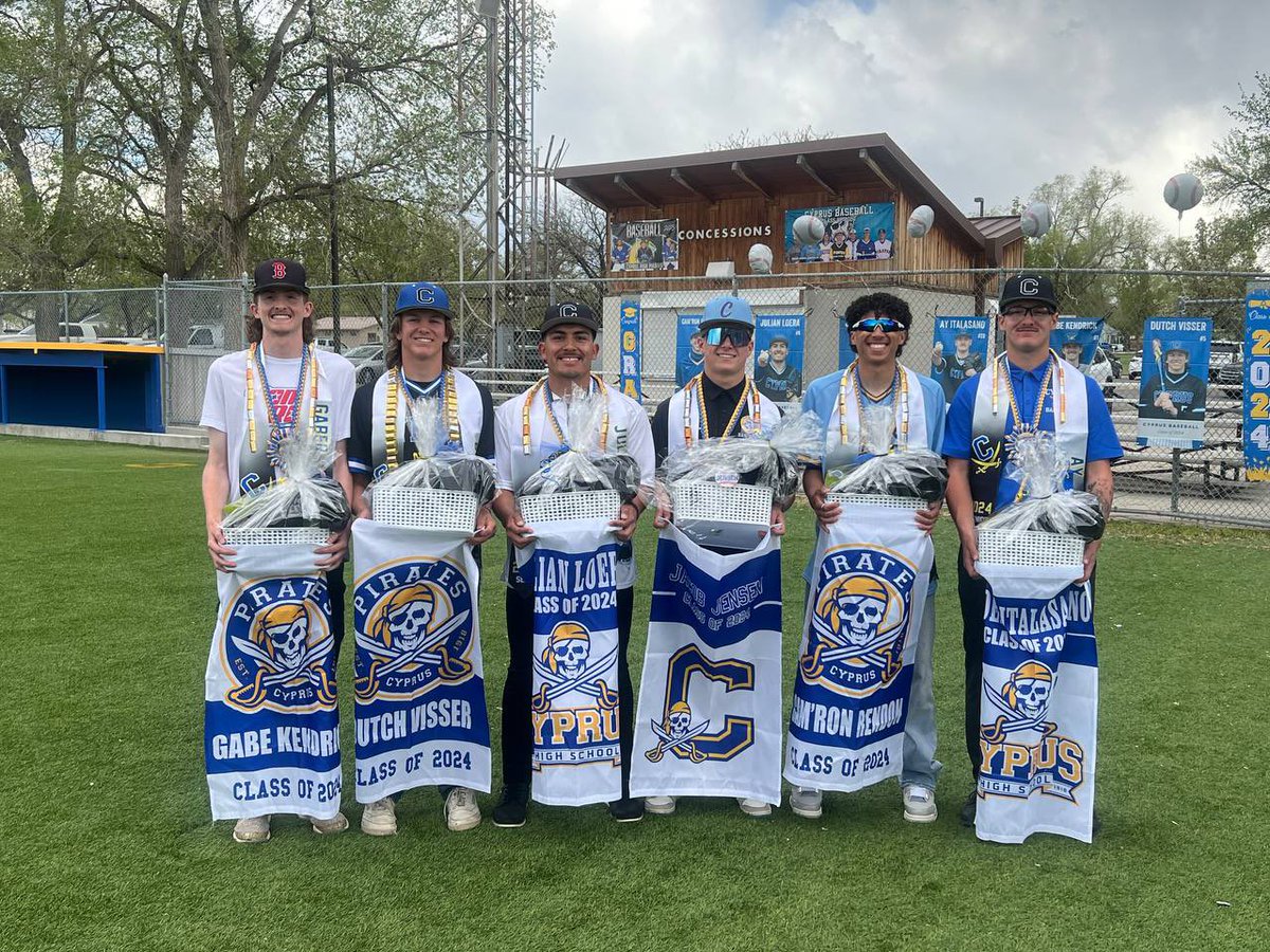 BaseballCyprus's tweet photo. Today we celebrated our 6 amazing seniors. These guys and their families have made a tremendous impact in our program and have fully bought in to the Cyprus way. AY,Cam,Jake, Dutch,Jules,and Gabe you guys will be missed. We wish you well on your future journeys. Go represent.🏴‍☠️ https://t.co/IjMomv2oiM