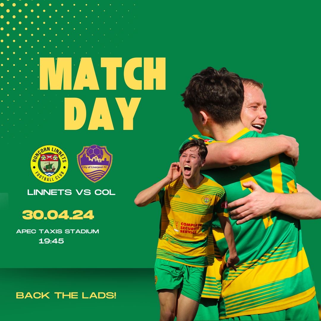 🟡🟢 | MATCHDAY!!! 

🆚 <a href="/CityofLpoolFC/">City of Liverpool FC</a>
📅 Tuesday 30th April 2024
⏰ 7:45pm Kick Off
🏆 NPL West Division Play Off Semi
💷 Adults £10/ Cons £7/ U18’s £2
📻 Full matchday commentary on Bucket Hat FM

TICKETS AVAILABLE BELOW!

runcornlinnetsfc.ktckts.com/event/rcl2324h…
